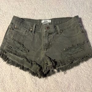 Pistola Army Green Frayed Jean Shorts